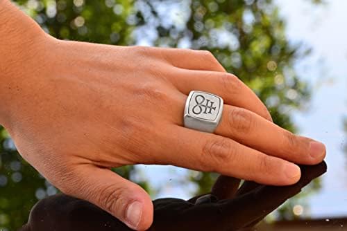 KAMBO Handmade Men's Lucifer Sigil Ring in 925 Sterling Silver - Minimalist Satanic Leviathan Cross Signet, Bold Adjusta