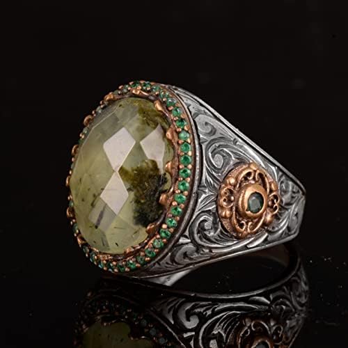 Natural Prehnite Stone Ring, Handmade 925 Sterling Silver Men's Ring — 5