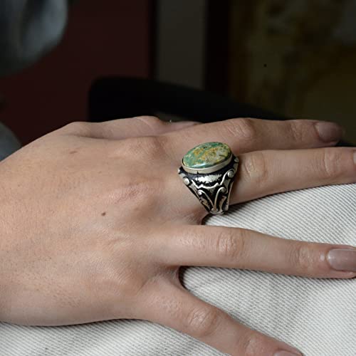 KAMBO Handmade Men's Ring with Natural Arizona Turquoise Stone in 925 Sterling Silver - Vintage Style-3 Statement Jewelr