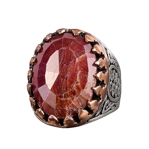 Falcon Jewelry Handmade 925 Sterling Silver Men’s Ring with Natural Ruby Gemstone, Art Deco Falcon Design, Vintage State