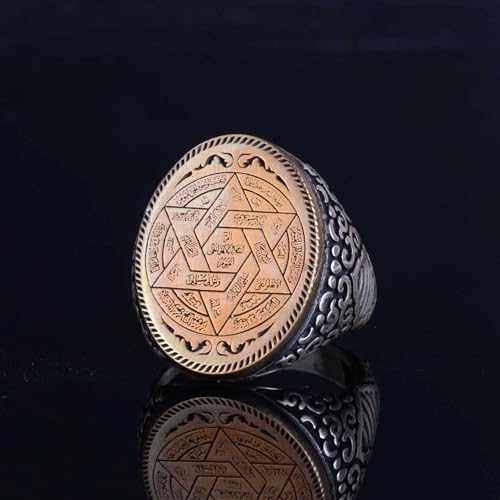 KAMBO Handmade Men's King Solomon Ring in 925 Sterling Silver with Star of David and Seal of Power Motif, Minimalist Kab