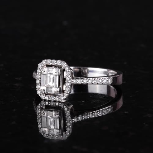 KAMBO 0.41 Ct White Diamond Engagement Ring for Women Handmade 925 Sterling Silver Modern Wedding Band Statement Jewelry