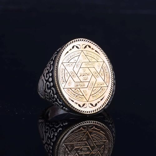KAMBO Handmade Men's King Solomon Ring in 925 Sterling Silver with Star of David and Seal of Power Motif, Minimalist Kab