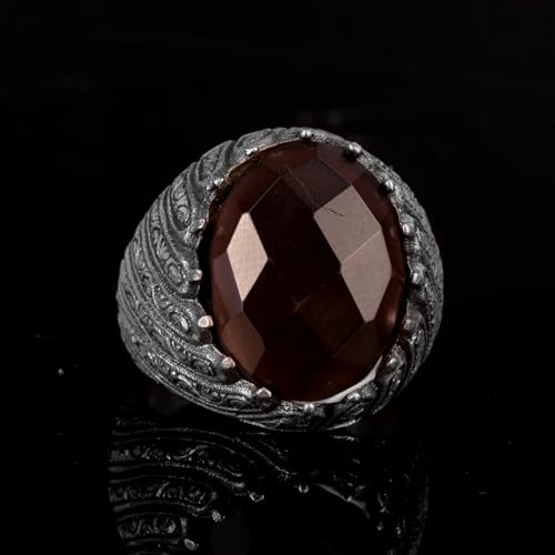 KAMBO Handmade 925 Sterling Silver Smoky Quartz Ring for Men, Genuine Natural Gemstone Statement Ring, Vintage Style Bir