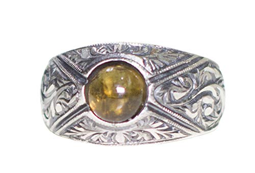 KAMBO Handmade 925 Sterling Silver Men's Ring with Natural Smoky Quartz Gemstone, Vintage Statement Jewelry, Elegant Ste