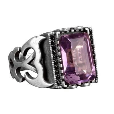 Natural Amethyst Stone Ring, 925 Sterling Silver Men's Ring