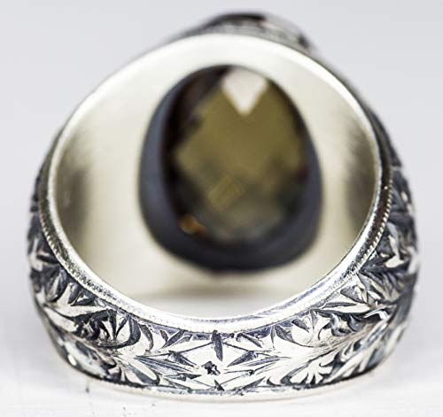 Men's 925 Sterling Silver Ring, Created Sultanit Stone, Steel Pen Craft