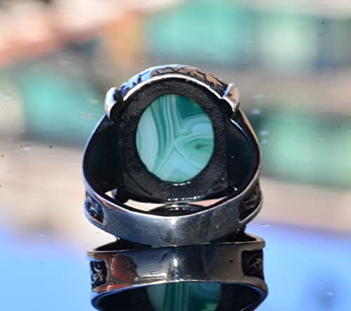 Handcrafted 925 Sterling Silver Men's Ring with Satanic Symbol and Created Onyx Stone, Unique Mystical Design
