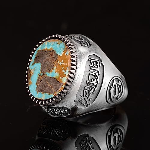 Natural Arizona Turquoise Stone Ring, Men's Ring, 925 Sterling Silver — 4