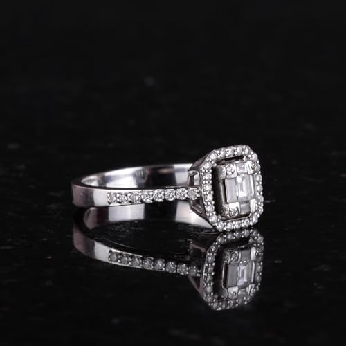 KAMBO 0.41 Ct White Diamond Engagement Ring for Women Handmade 925 Sterling Silver Modern Wedding Band Statement Jewelry