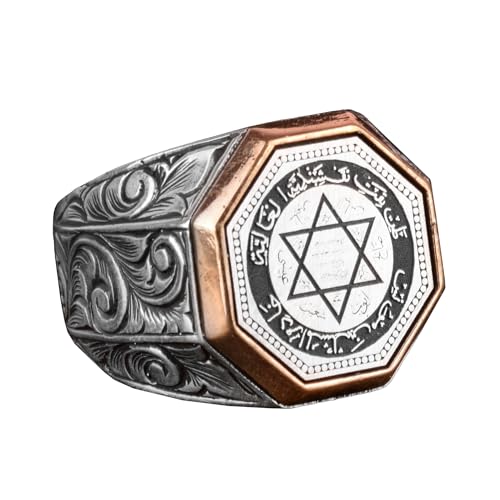 KAMBO Handmade Men's 925 Sterling Silver Solomon's Seal Ring - Vintage Star of David Jewish Motif Statement Ring, Sterli