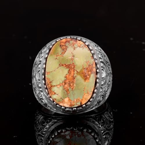 KAMBO Genuine Arizona Turquoise Ring - Elegant Handmade 925 Sterling Silver Ring for Men - Unique Natural Gemstone Jewel