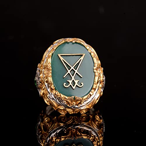 KAMBO Jade Stone Ring Men’s 925 Sterling Silver Signet Ring Handmade Gold Plated King Style Vintage Statement Jewelry Bi