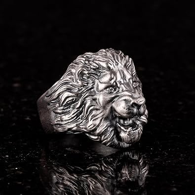 925 Sterling Silver Men's Ring - Power Symbol Ring with Lion Head Figure - Handcrafted Vintage Design — 4