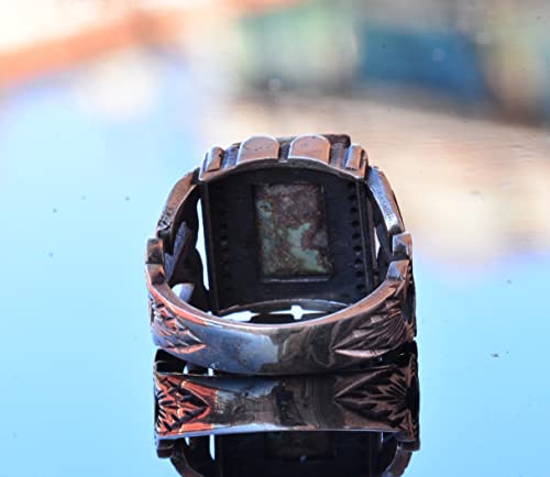 KAMBO Handmade Genuine Natural Arizona Turquoise Sterling Silver Men's Ring - Vintage Style-1 Statement Ring - 925 Sterl