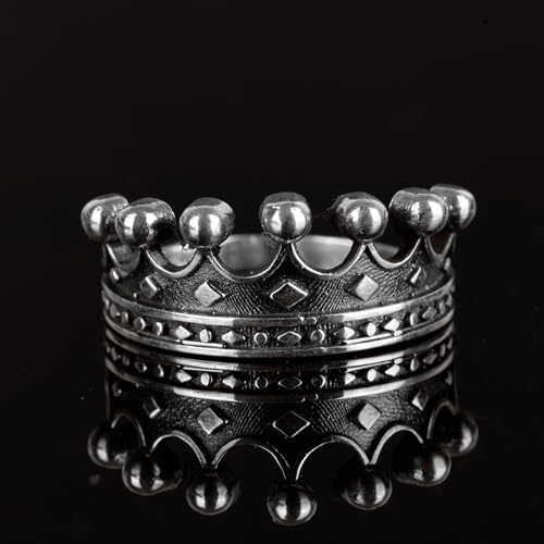 Falcon Jewelry KAMBO Handmade 925 Sterling Silver Crown Motif Ring for Men – Vintage Statement King Style Band, Unique S