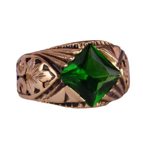 KAMBO Handmade 925 Sterling Silver Ring with Created Emerald Stone, Modern Men's Statement Jewelry, Gold Plated Design, 