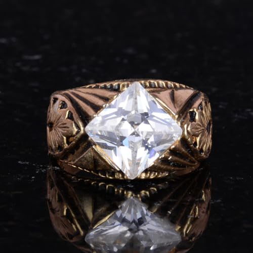 KAMBO Handmade 925 Sterling Silver Ring with Created Crystal Stone, Gold Plated Modern Unisex Statement Jewelry, Elegant