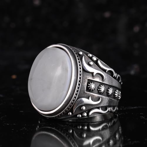 KAMBO Handmade 925 Sterling Silver Opal Ring for Men – Vintage Ottoman Style Engraved Pattern, Natural Oval Opal Stateme