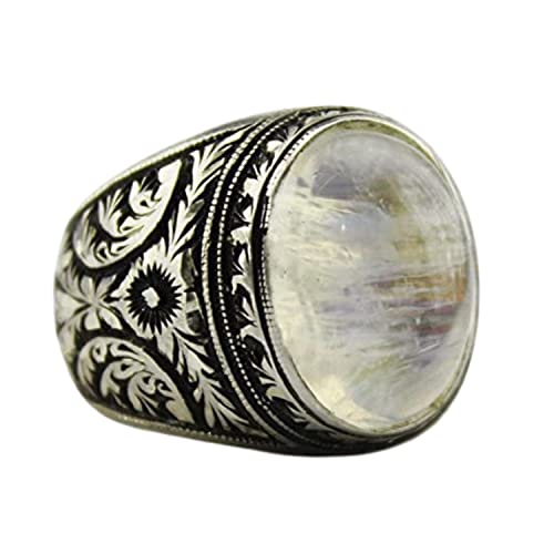 KAMBO Sterling Silver 925 men ring,ethnic design with, moonstone natural gemstone