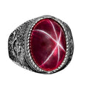 Natural Stone Men's Ring - Star Ruby, 925 Sterling Silver