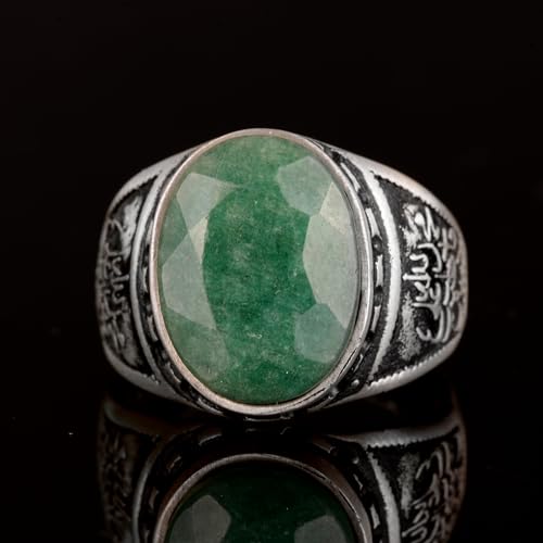 KAMBO Handmade Natural Emerald Ring for Men, 925 Sterling Silver Vintage Statement Jewelry, Elegant, Classic Men's Emera