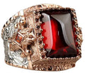 Handcrafted 925 Sterling Silver Men's Ring, Red Zircon Stone, Rhodium Plated Vintage Design, Special Jewelry