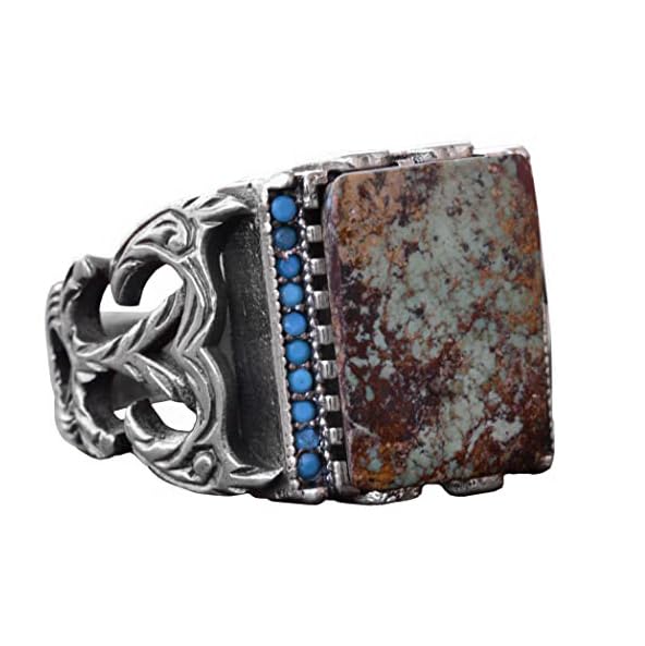 Natural Arizona Turquoise Stone Adjustable Silver Men's Ring