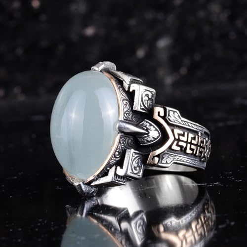 KAMBO Handmade 925 Sterling Silver Aquamarine Ring for Men – Elegant Vintage Statement Jewelry, Natural Gemstone, Mascul