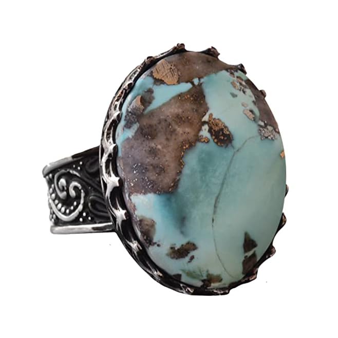Kambo Real Natural Arizona Turquoise Stone Large Men's Ring - Handcrafted, 925 Sterling Silver