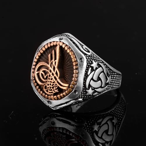 Falcon Jewelry KAMBO Handmade 925 Sterling Silver Ottoman Sign Ring for Men, Adjustable Vintage Middle East Pattern Stat