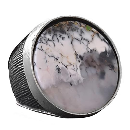 Men's Natural Dendritic Agate Stone Ring, 925 Sterling Silver Handmade Vintage Style, Healing Crystal Jewelry for Men