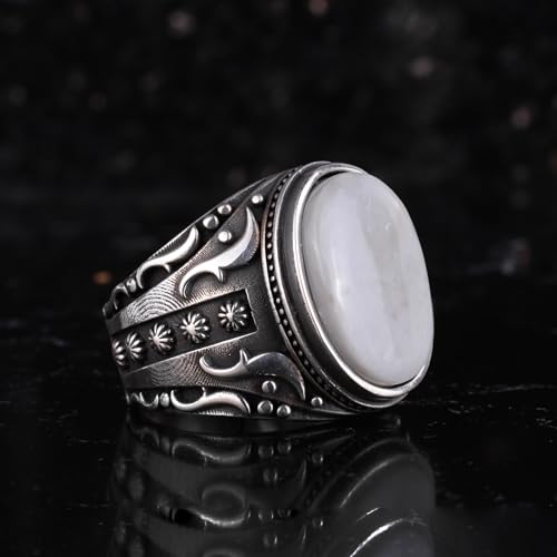 KAMBO Handmade 925 Sterling Silver Opal Ring for Men – Vintage Ottoman Style Engraved Pattern, Natural Oval Opal Stateme