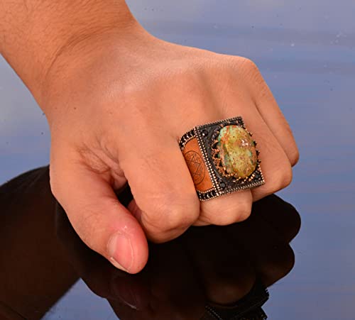 KAMBO Handmade 925 Sterling Silver Men's Ring with Genuine Arizona Turquoise Gemstone 8.70 Carat, Minimalist David of St