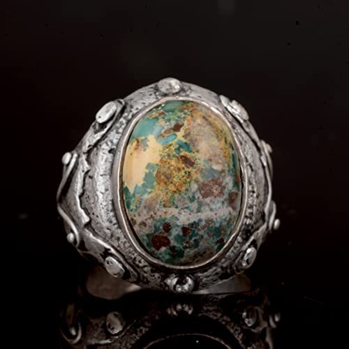 KAMBO Handmade Natural Arizona Turquoise Men's Ring in 925 Sterling Silver - Vintage Style-1 Statement Jewelry, Birthday