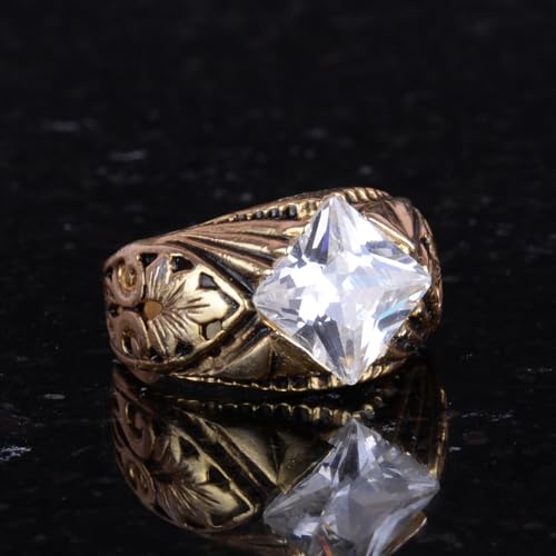 KAMBO Handmade 925 Sterling Silver Ring with Created Crystal Stone, Gold Plated Modern Unisex Statement Jewelry, Elegant