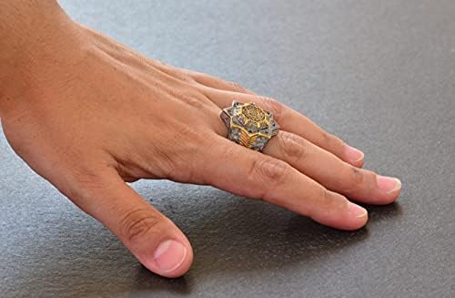 925 Sterling Silver Men's Ring - Star and Seal of Solomon Design (Black Zircon) — 6