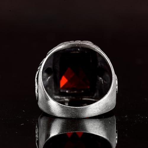 KAMBO Handmade 925 Sterling Silver Scorpion Ring for Men, Vintage Art Deco Scorpio Zodiac Sign with Created Garnet Stone
