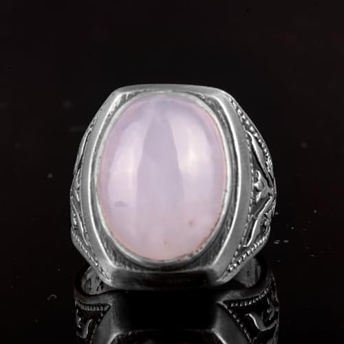 KAMBO Handmade Natural Moonstone Men's Sterling Silver Ring Adjustable 925 Silver Gemstone Statement Jewelry Vintage Des