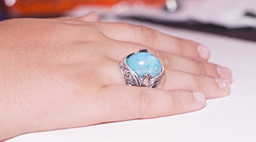KAMBO Handmade Turquoise Men's Ring 925 Sterling Silver Tulip Design Vintage Statement Gemstone Jewelry Engagement Gift 