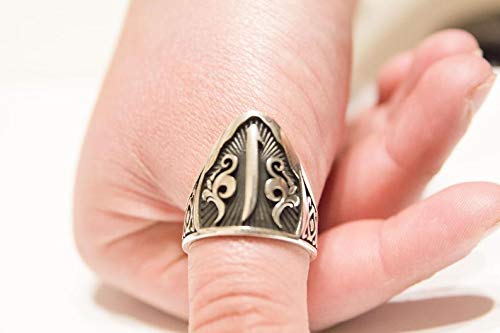 KAMBO 925 Sterling Silver Men's Archery Thumb Ring Handmade Vintage Statement Jewelry with Turkish Ottoman Ethnic Art De