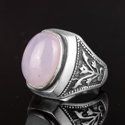 KAMBO Handmade Natural Moonstone Men's Sterling Silver Ring Adjustable 925 Silver Gemstone Statement Jewelry Vintage Des
