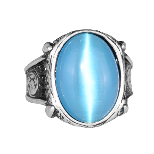 925 Sterling Silver Ring For Men, Created Cat's Eye Stone Ring, Handmade Unique Ring (Created Blue Cats Eye)