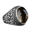 Natural Stone Ring, 925 Sterling Silver Ring (Smoky Quartz)