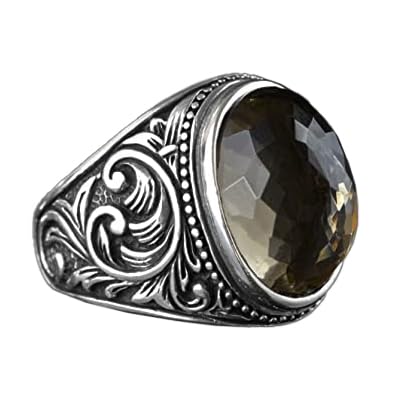 Natural Stone Ring, 925 Sterling Silver Ring (Smoky Quartz)