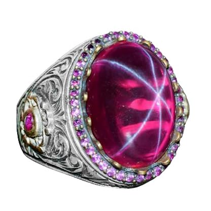 Natural Star Ruby Stone Ring - 925 Sterling Silver Men's Ring