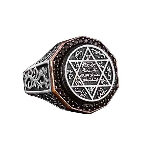 KAMBO Solomon Seal Ring Handmade 925 Sterling Silver Men’s Statement Ring with Onyx Stone and Star of David Jewish Desig