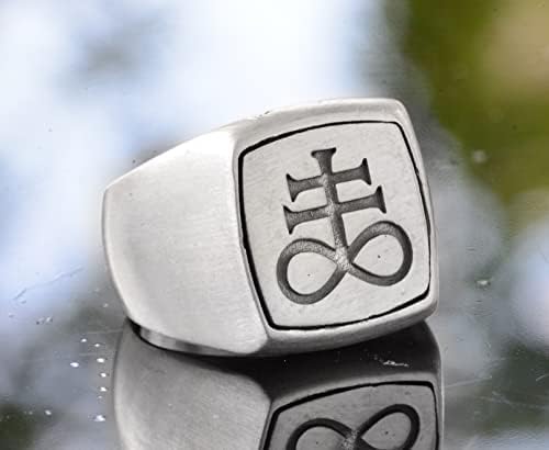 KAMBO Handmade 925 Sterling Silver Men's Lucifer Sigil Ring - Vintage Satanic Leviathan Cross Signet, Bold Statement Jew