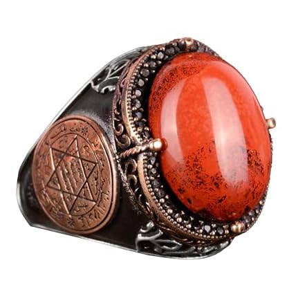 Silver Seal of Solomon Ring, Natural Red Bloodstone Ring – 925 Sterling Silver Men's Ring