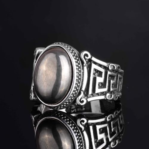 KAMBO 925 Sterling Silver Men’s Ring with Pyrite – Handmade Vintage Labyrinth Pattern Statement Ring